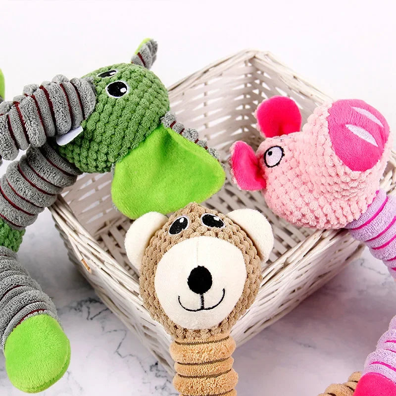 Squeaky Plush Dog Toy — Soft Animal Shape Chew & Molar Toy
