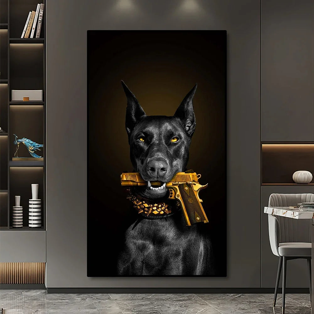 Doberman Mafia Dog Canvas Wall Art Poster – Modern Dog Lover Home Decor