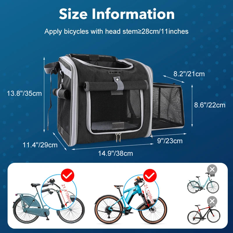 Dog Bike Basket – Expandable Foldable Pet Carrier with 4 Open Doors for Small & Medium Dogs