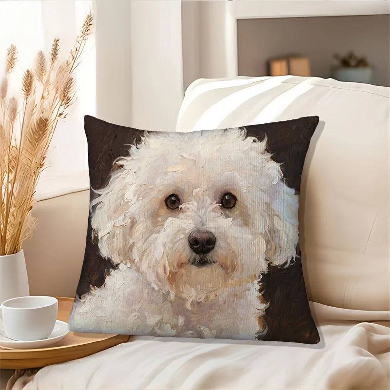 Dog Lover Oil Painting Pillow Cover — Double-Sided Print Cushion Case