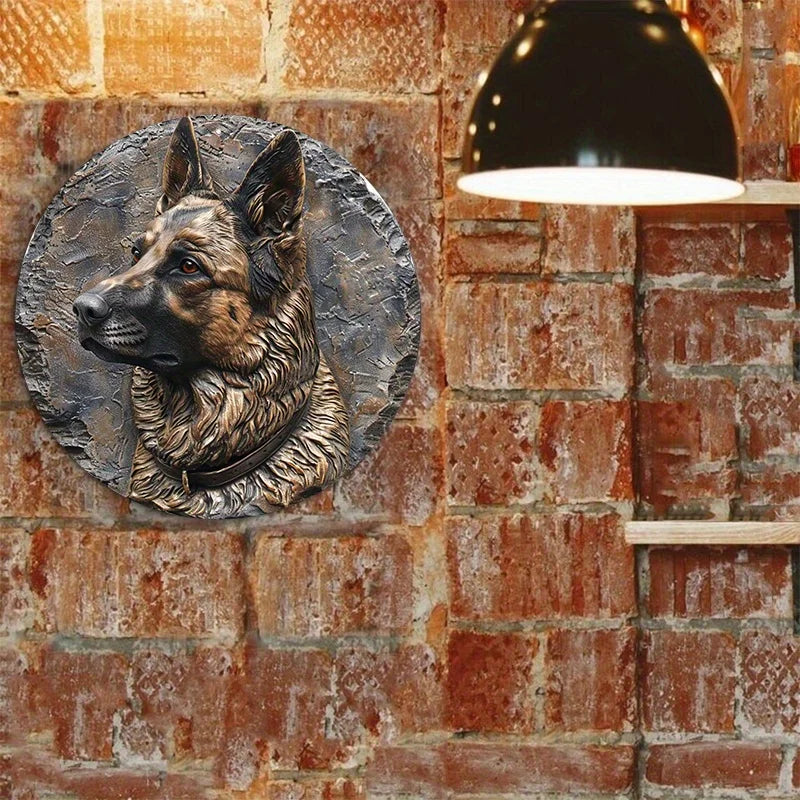 German Shepherd Round Metal Sign – Aluminum Wall Art for Home & Outdoor Decor