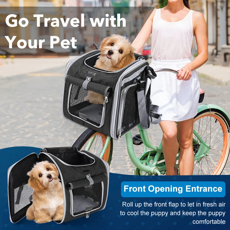 Dog Bike Basket – Expandable Foldable Pet Carrier with 4 Open Doors for Small & Medium Dogs