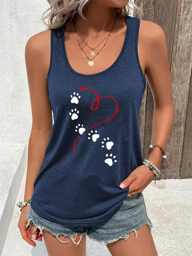 Dog Paw Heart Racerback Tank Top — Casual Graphic Tee for Dog Lovers