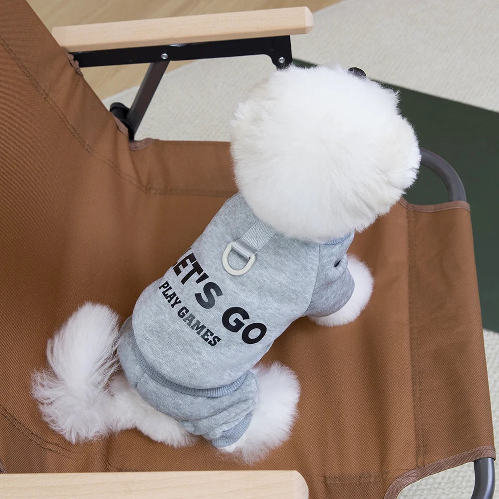 Dog Letter Jumpsuit Sweatshirt – Soft & Warm 4-Leg Pullover for Small & Medium Dogs