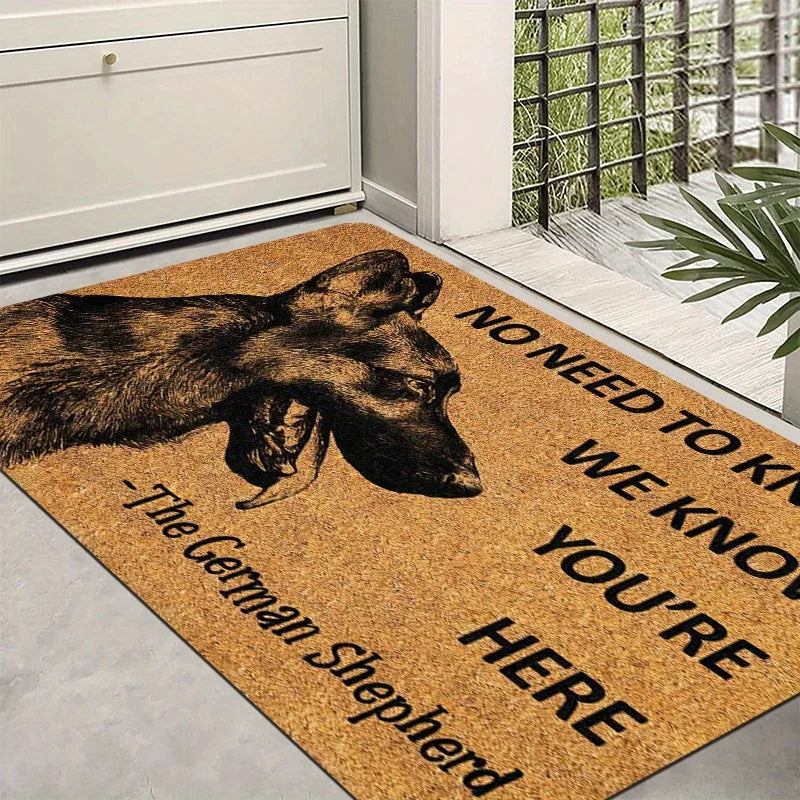 "No Need to Knock" German Shepherd Door Mat — Flannel Welcome Rug for Dog Lovers