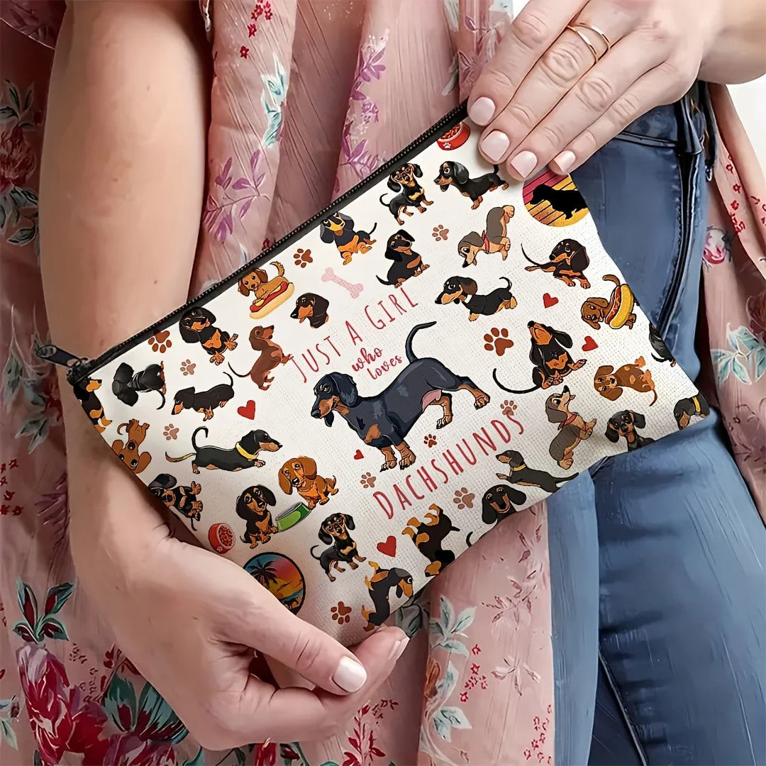 Dachshund Lover Makeup Bag — "Just a Girl Who Loves Dachshunds" Cosmetic Pouch