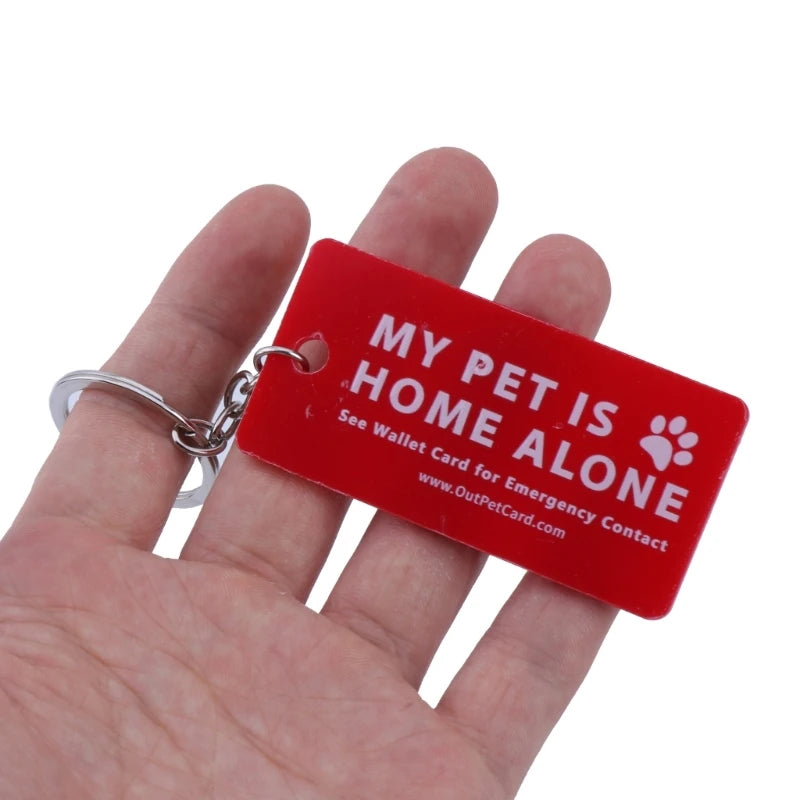 Pet Home Alone Emergency Keychain — Dog & Cat Contact Card Key Tag
