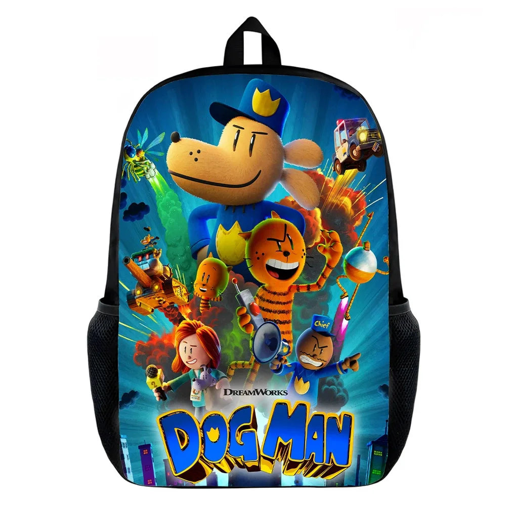Dog Man Cartoon Backpack — Kids School Bag & Laptop Bag
