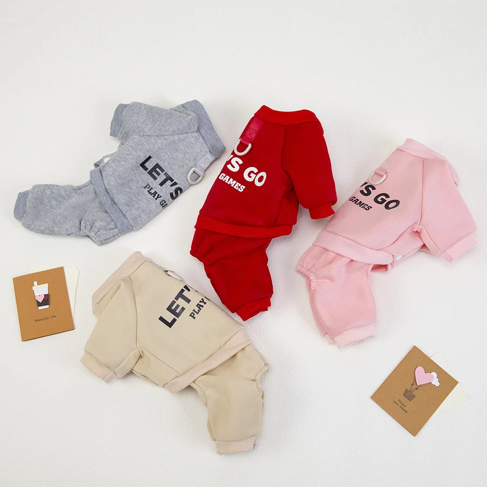 Dog Letter Jumpsuit Sweatshirt – Soft & Warm 4-Leg Pullover for Small & Medium Dogs