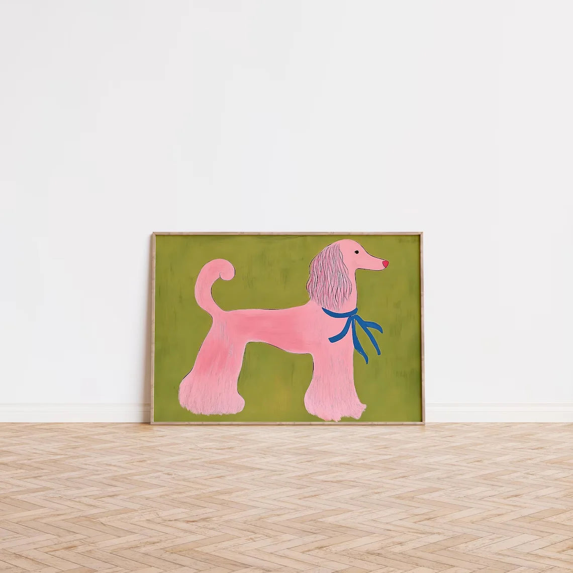 Pink Poodle Wall Art Print – Whimsical Animal Illustration, Playful Mid Century Modern Pet Decor