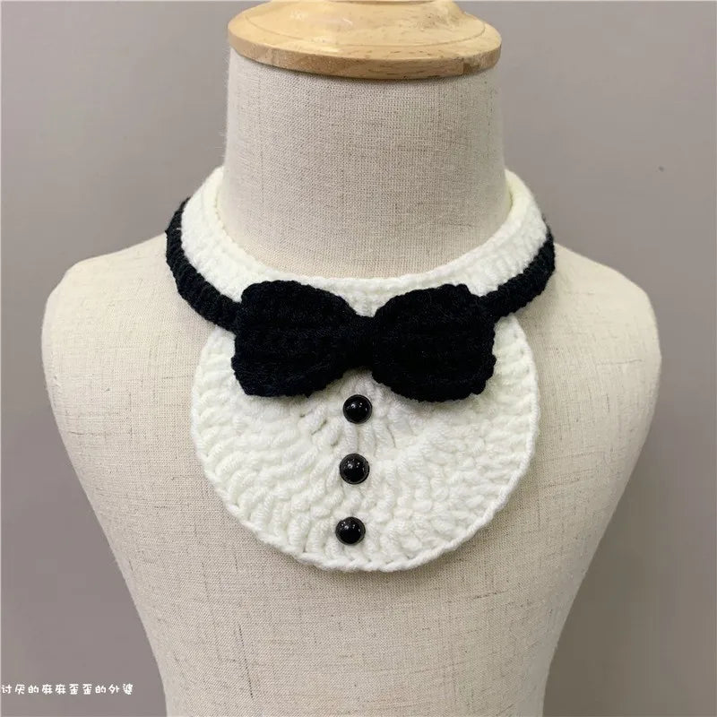 Hand-Knitted Dog Bib Scarf — Cute Cotton Collar for Small Dogs & Cats