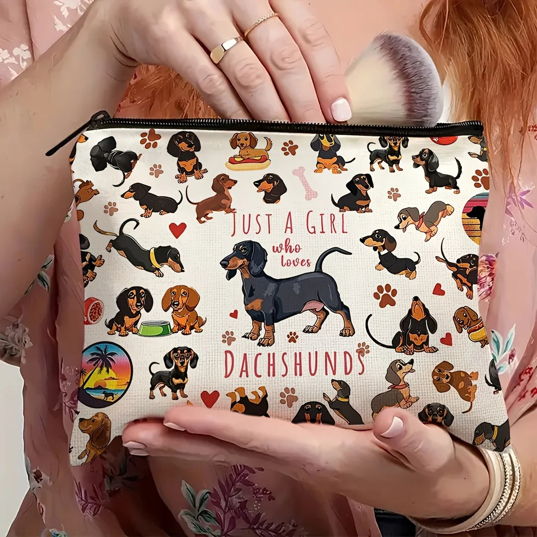 Dachshund Lover Makeup Bag — "Just a Girl Who Loves Dachshunds" Cosmetic Pouch