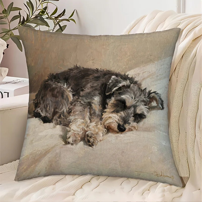 Dog Lover Oil Painting Pillow Cover — Double-Sided Print Cushion Case