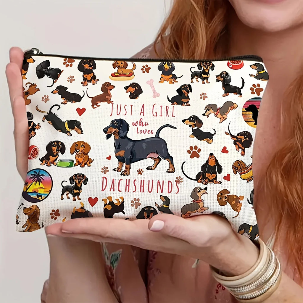 Dachshund Lover Makeup Bag — "Just a Girl Who Loves Dachshunds" Cosmetic Pouch