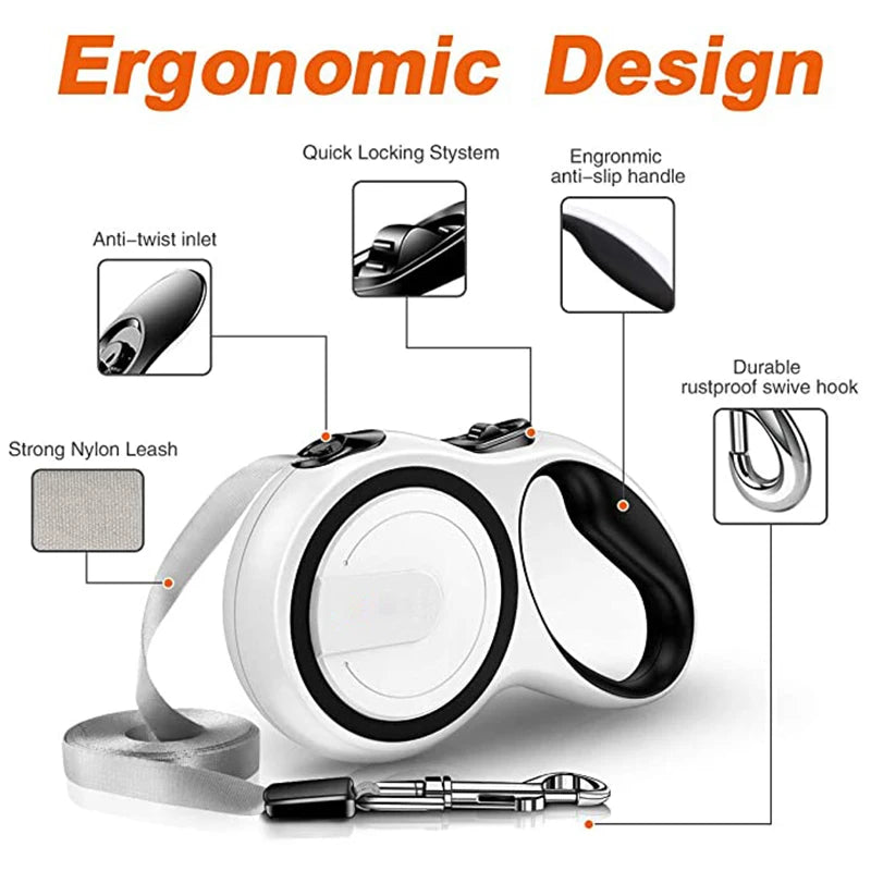 Retractable Dog Leash – Durable Nylon Extending Lead for Small, Medium & Large Dogs