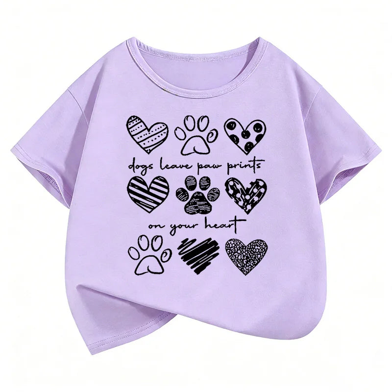 Kids' Dog Paw & Heart Graphic T-Shirt — Unisex (Ages 7–13)
