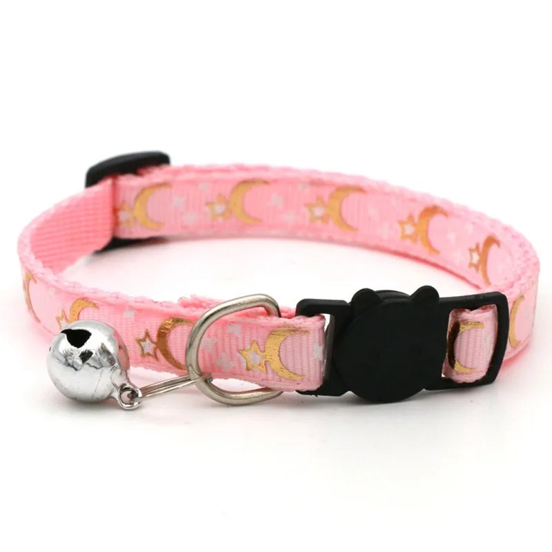 Colorful Dog & Cat Collar with Bell — Cartoon Paw Print, Adjustable, 14 Colours