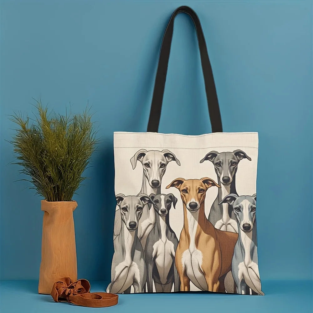 Greyhound & Whippet Dog Print Tote Bag — Reusable (40×40cm)