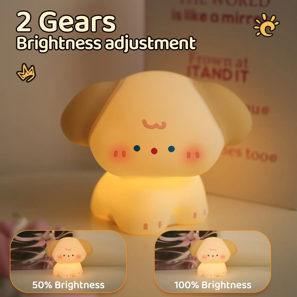 Squishy Dog Night Light – Rechargeable LED Silicone Touch Lamp with 3 Brightness Levels