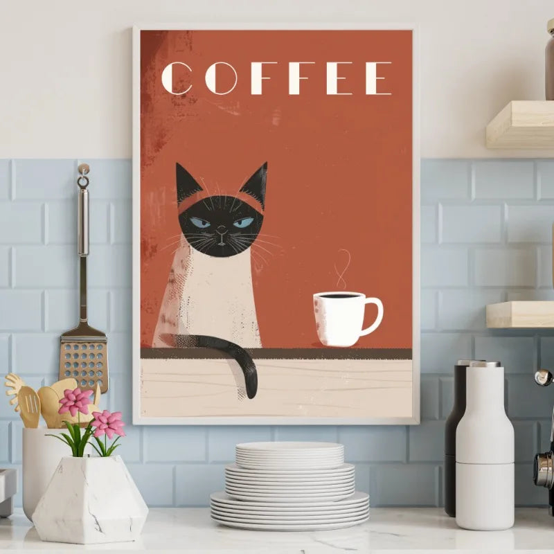 Boho Minimalist Dog & Cat Cafe Canvas Wall Art