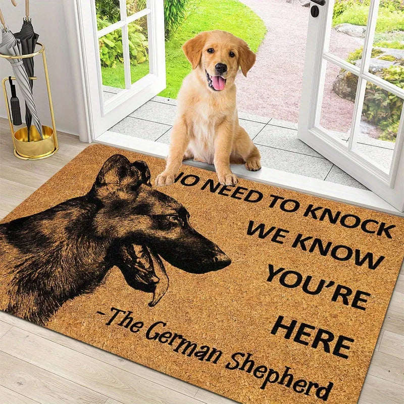 "No Need to Knock" German Shepherd Door Mat — Flannel Welcome Rug for Dog Lovers