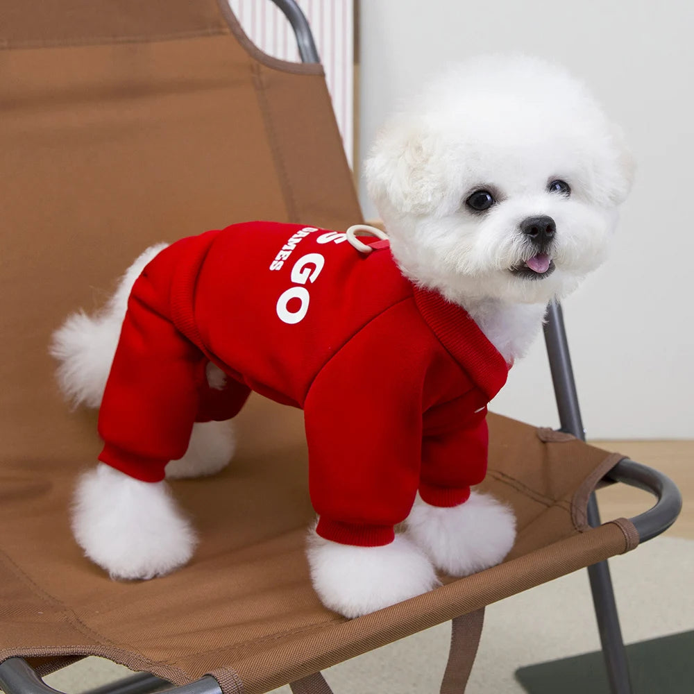 Dog Letter Jumpsuit Sweatshirt – Soft & Warm 4-Leg Pullover for Small & Medium Dogs