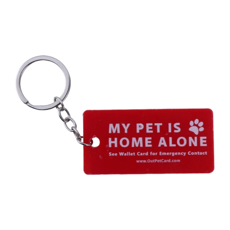 Pet Home Alone Emergency Keychain — Dog & Cat Contact Card Key Tag