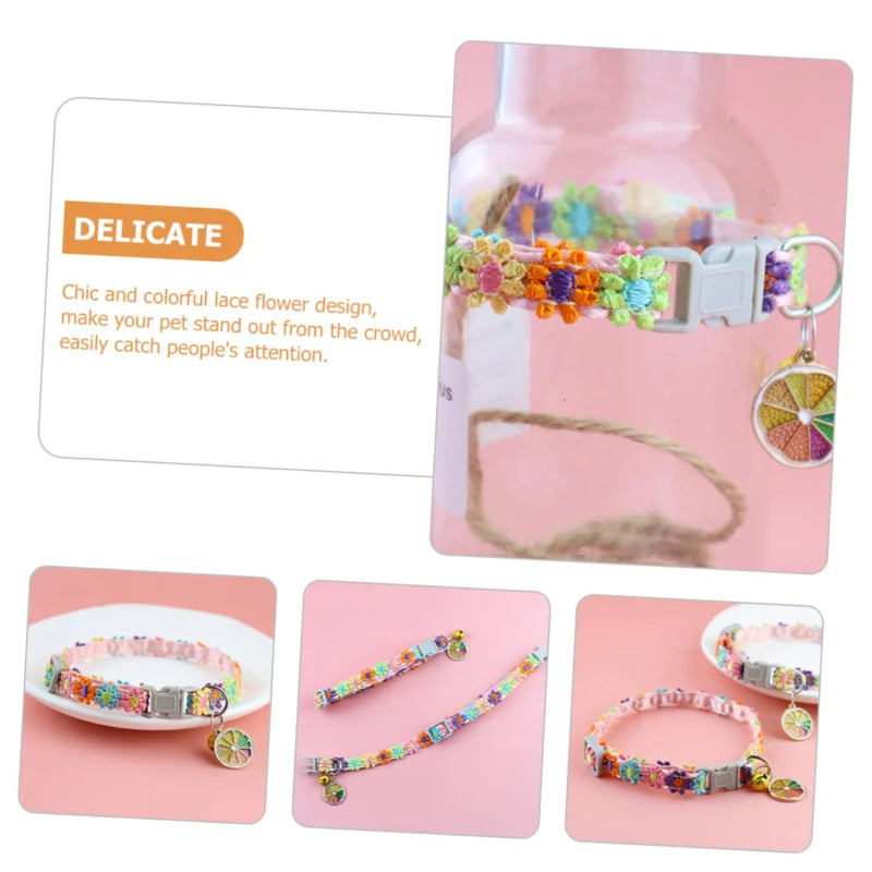 Colorful Dog & Cat Collar with Bell — Cartoon Paw Print, Adjustable, 14 Colours