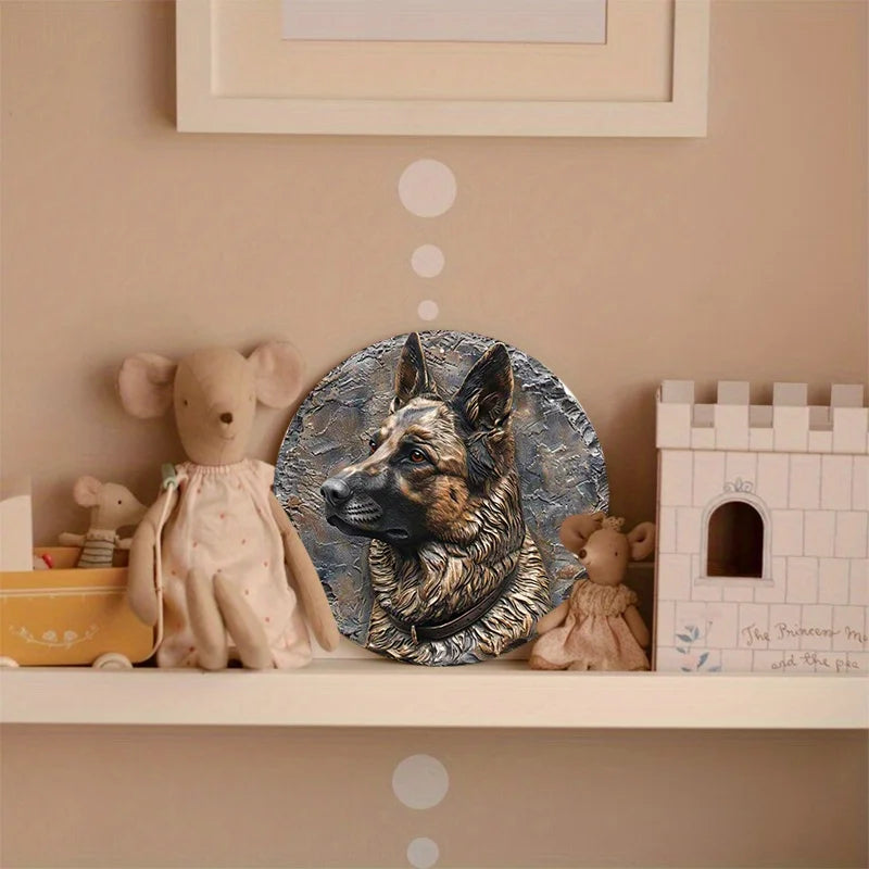German Shepherd Round Metal Sign – Aluminum Wall Art for Home & Outdoor Decor