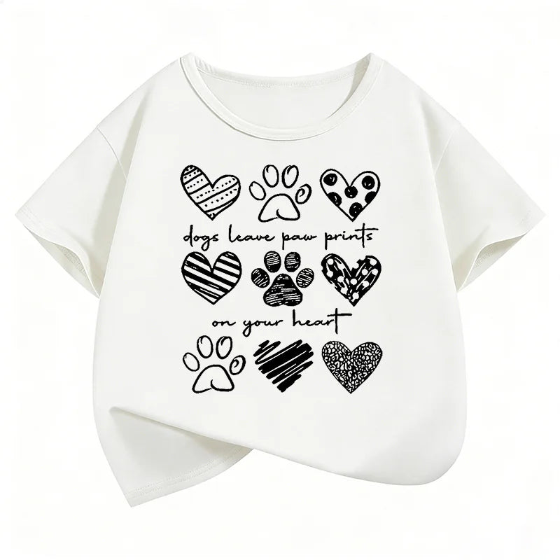 Kids' Dog Paw & Heart Graphic T-Shirt — Unisex (Ages 7–13)