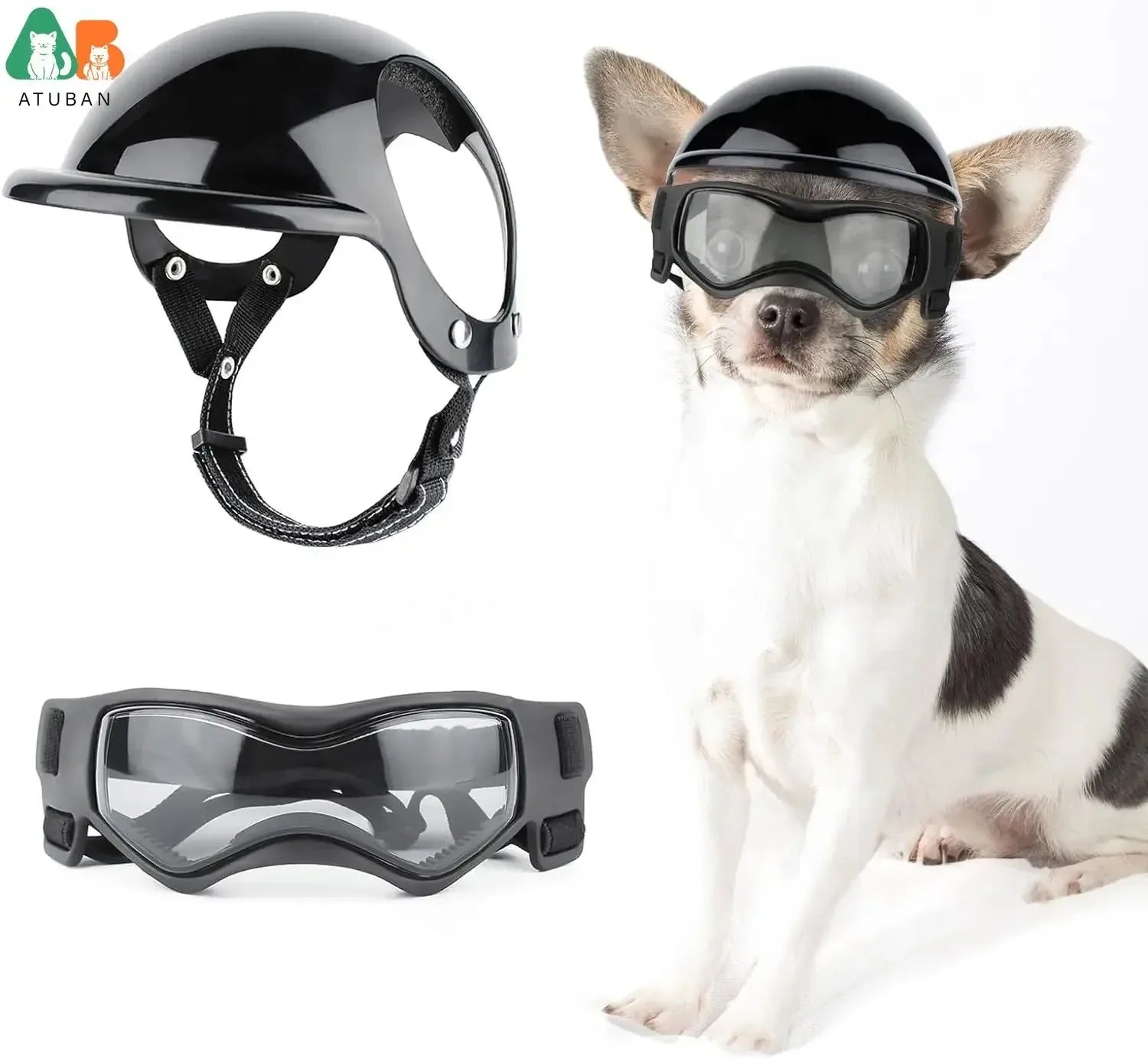 Dog Motorcycle Helmet & Goggles Set – Protective Riding Gear for Small Dogs