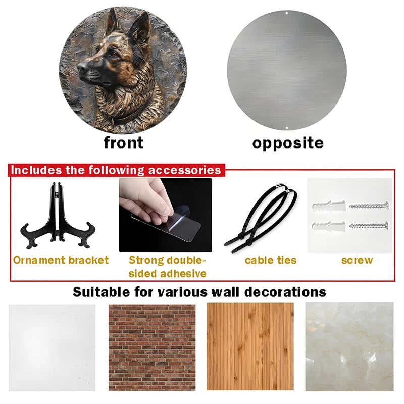 German Shepherd Round Metal Sign – Aluminum Wall Art for Home & Outdoor Decor