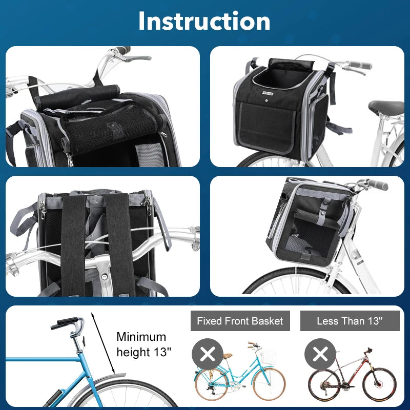 Dog Bike Basket – Expandable Foldable Pet Carrier with 4 Open Doors for Small & Medium Dogs