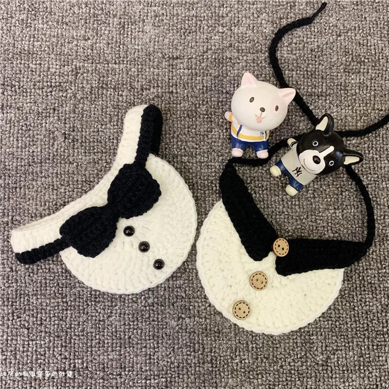 Hand-Knitted Dog Bib Scarf — Cute Cotton Collar for Small Dogs & Cats