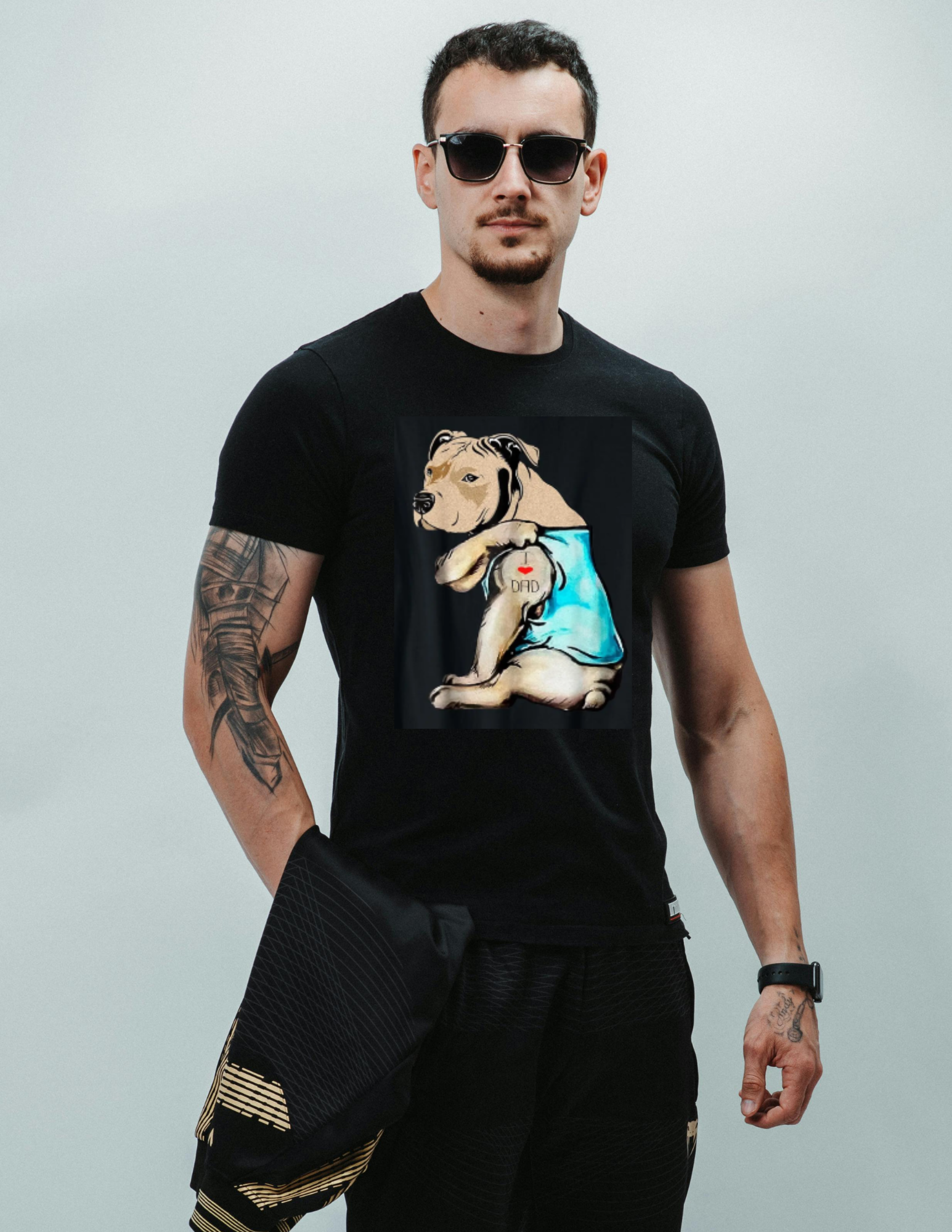 Pitbull I Love Dad Tattoo T-Shirt