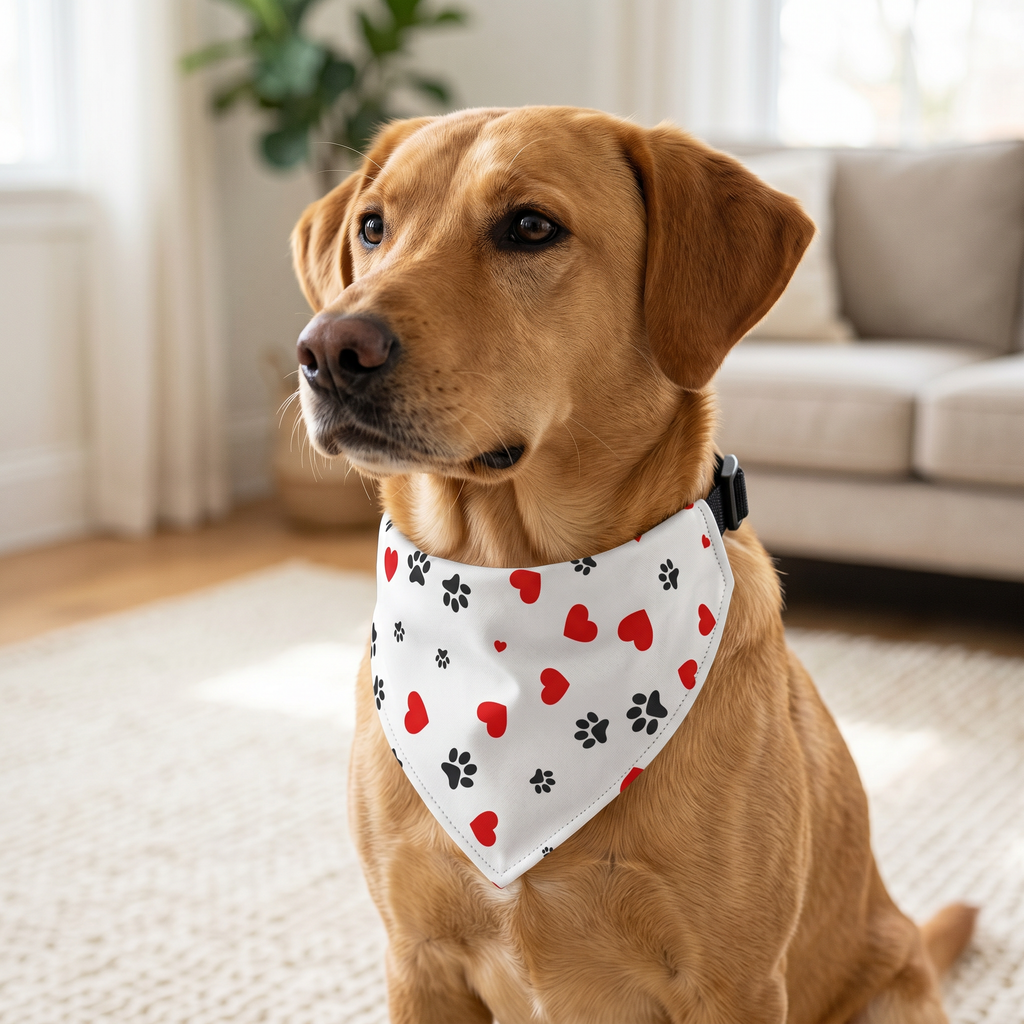Clip-On Pet Bandana — Hearts and Paws