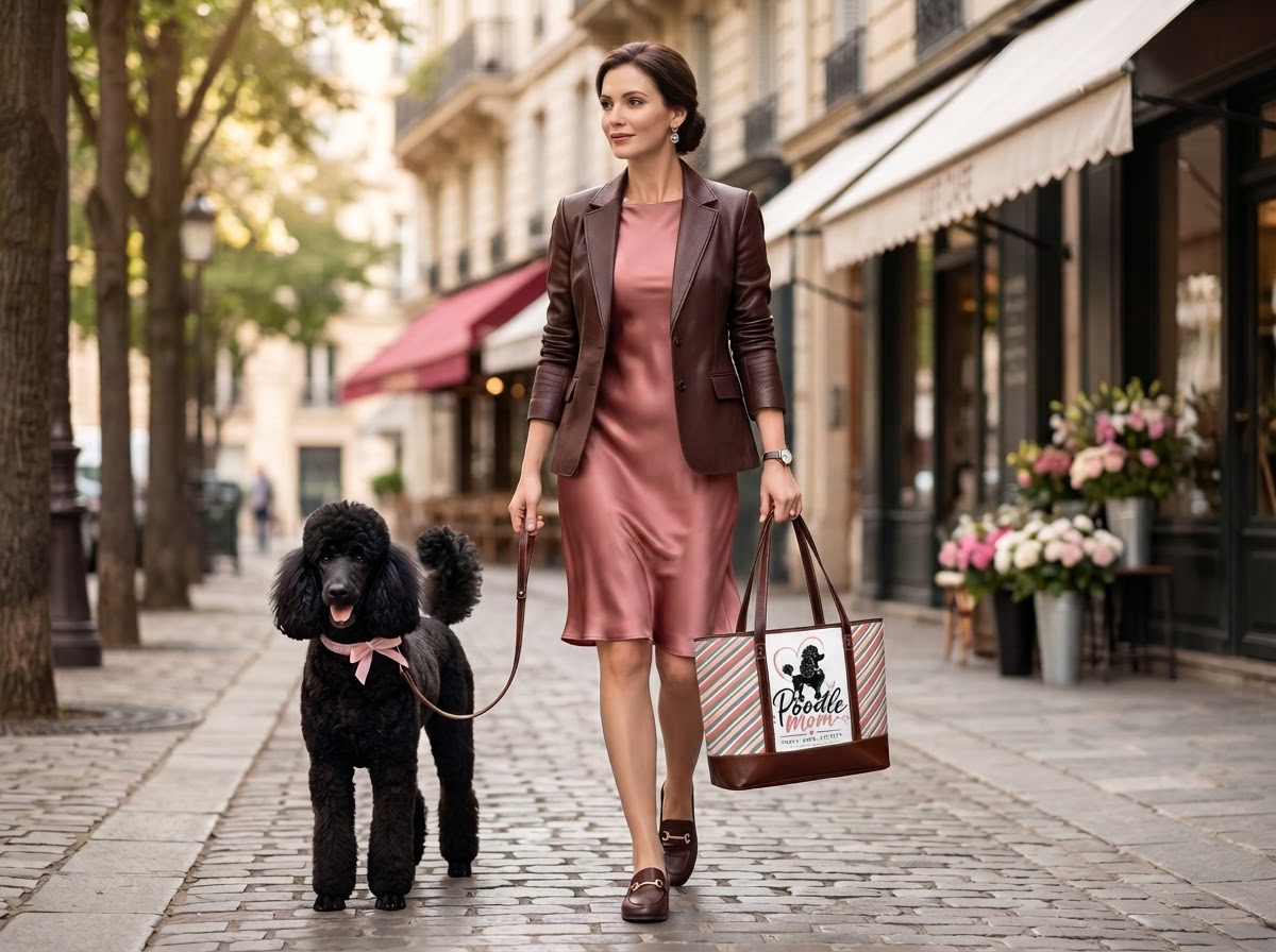 Poodle Mom Handbag — Cute Striped Tote Bag for Poodle Lovers